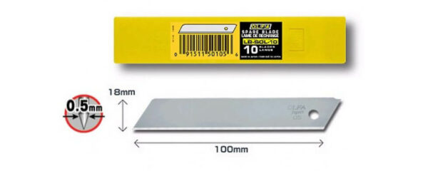 K043O-Cuttermesser-Klinge-18mm-OLFA-ohne-Abbrechsegmente-Styropor-LB-SOL-Verpackung-CURT-tools_