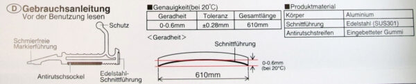 Z001 Schneidelineal Sicherheitslineal Anlegelineal mit Stahllkante 60cm Anleitung CURT-tools