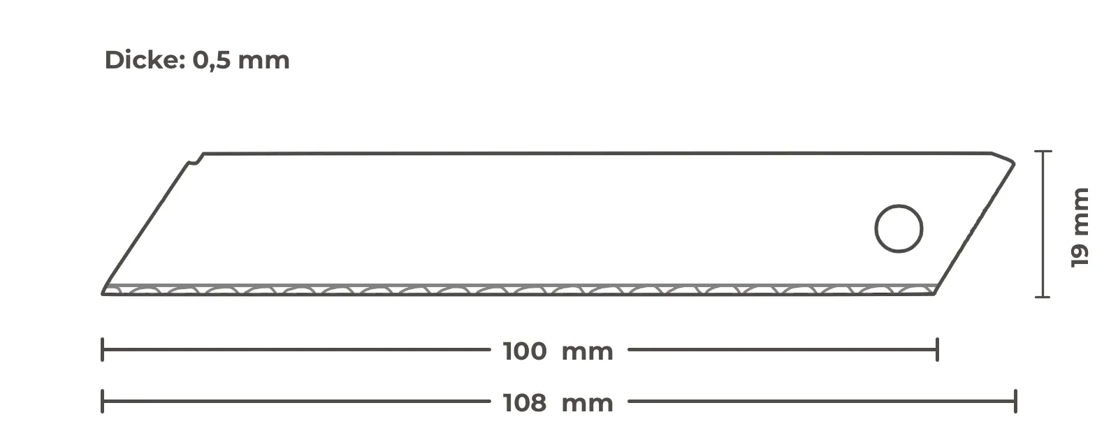 Styroporklinge 18mm Wellenschliff OLFA (3 Stk.) – technische Zeichnung mit Bemaßung