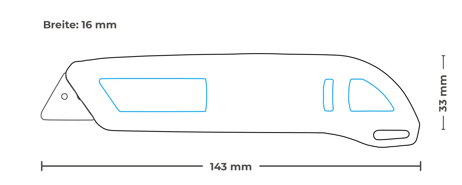 Sicherheitsmesser martor Secunorm 500 - 65232 – technische Zeichnung mit Bemaßung